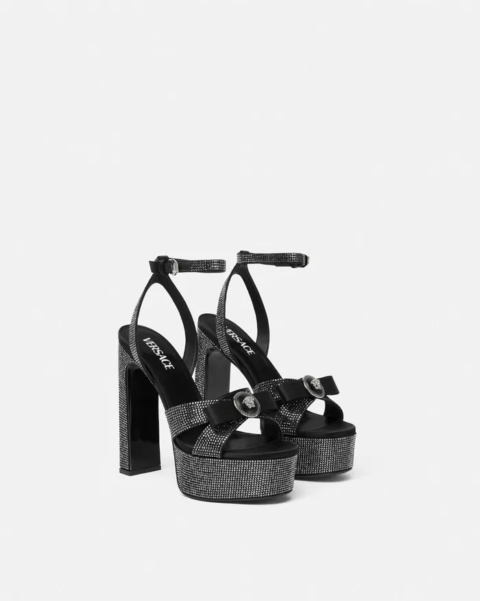 Versace Sandals Women Crystal Gianni Ribbon Sandals 140 Mm Black