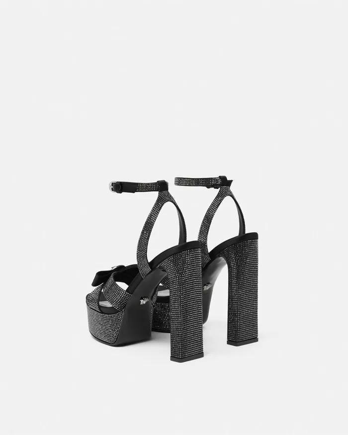 Versace Sandals Women Crystal Gianni Ribbon Sandals 140 Mm Black