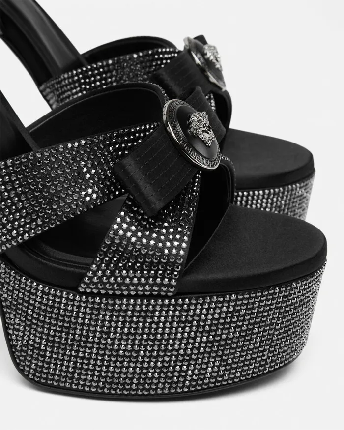 Versace Sandals Women Crystal Gianni Ribbon Sandals 140 Mm Black