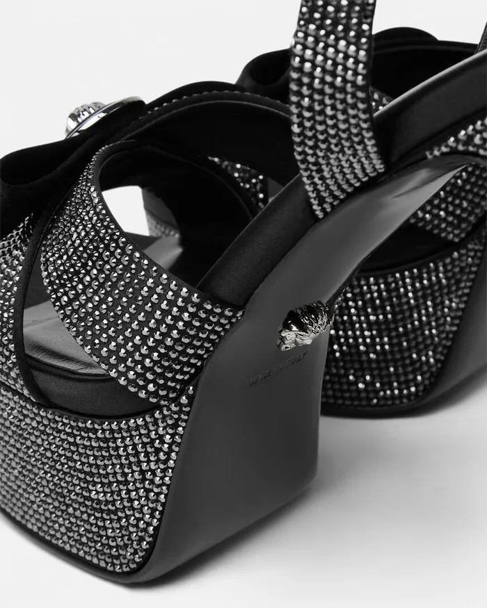 Versace Sandals Women Crystal Gianni Ribbon Sandals 140 Mm Black