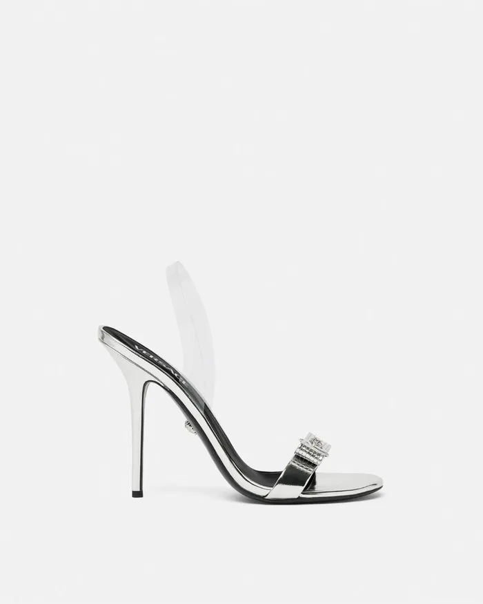 Versace Sandals Women Gianni Ribbon Metallic Sandals 43034 110 Mm Silver
