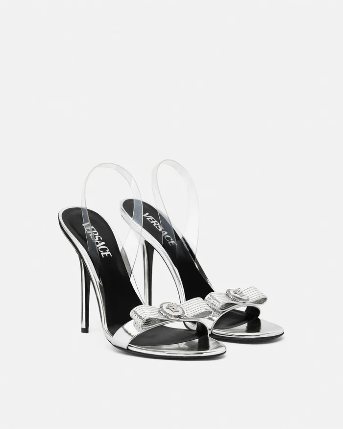 Versace Sandals Women Gianni Ribbon Metallic Sandals 43034 110 Mm Silver