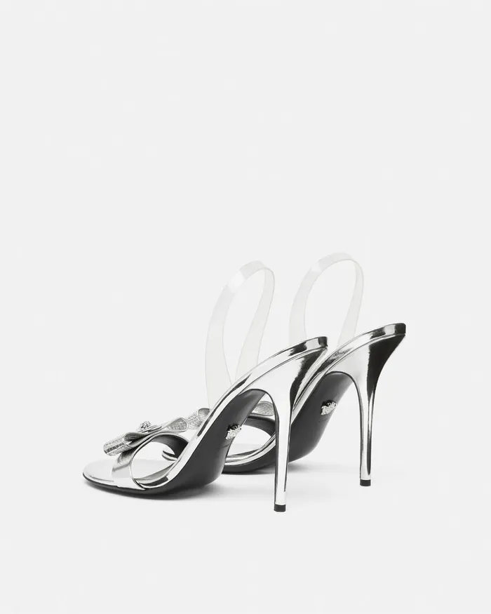 Versace Sandals Women Gianni Ribbon Metallic Sandals 43034 110 Mm Silver