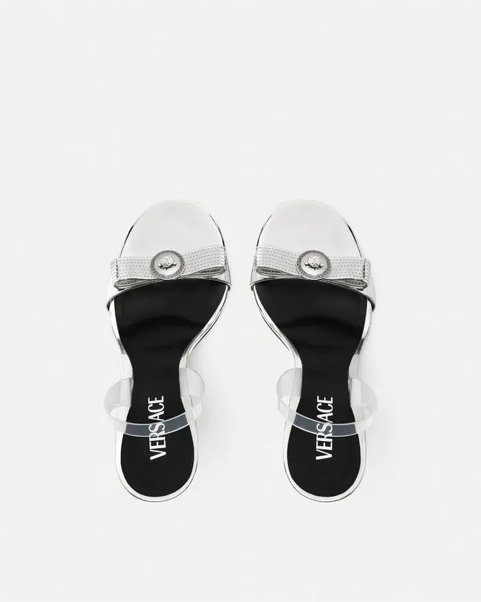 Versace Sandals Women Gianni Ribbon Metallic Sandals 43034 110 Mm Silver