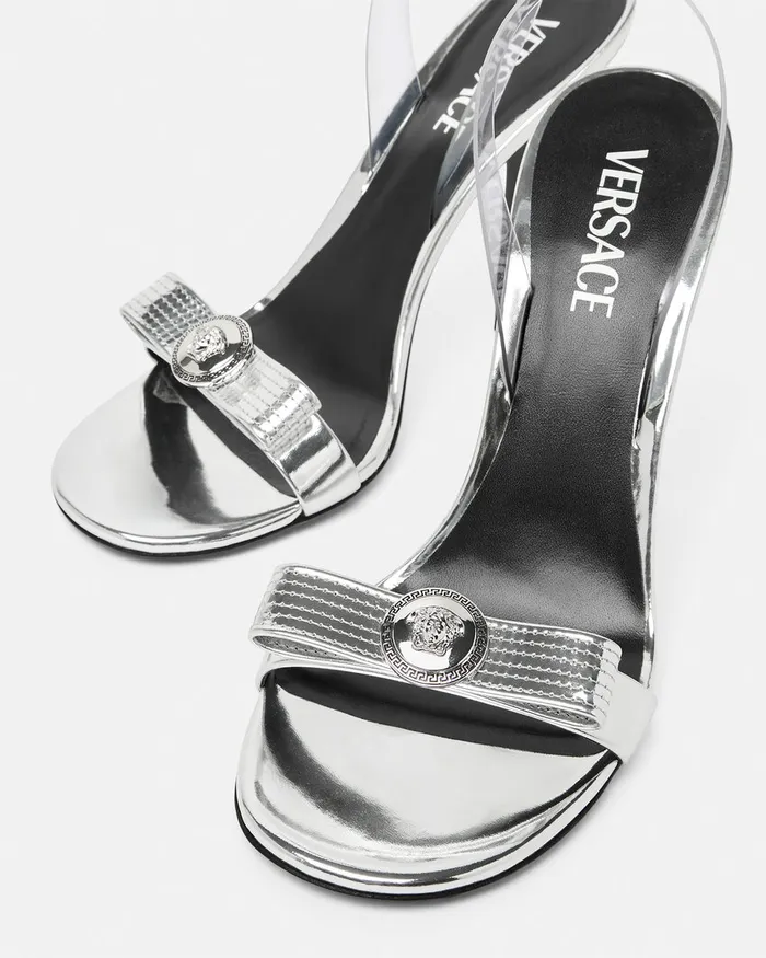 Versace Sandals Women Gianni Ribbon Metallic Sandals 43034 110 Mm Silver