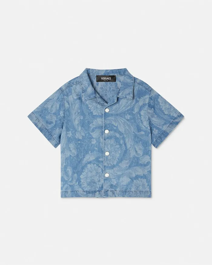 Versace Shirts and Tshirts Kids Barocco Chambray Baby Shirt Light Blue