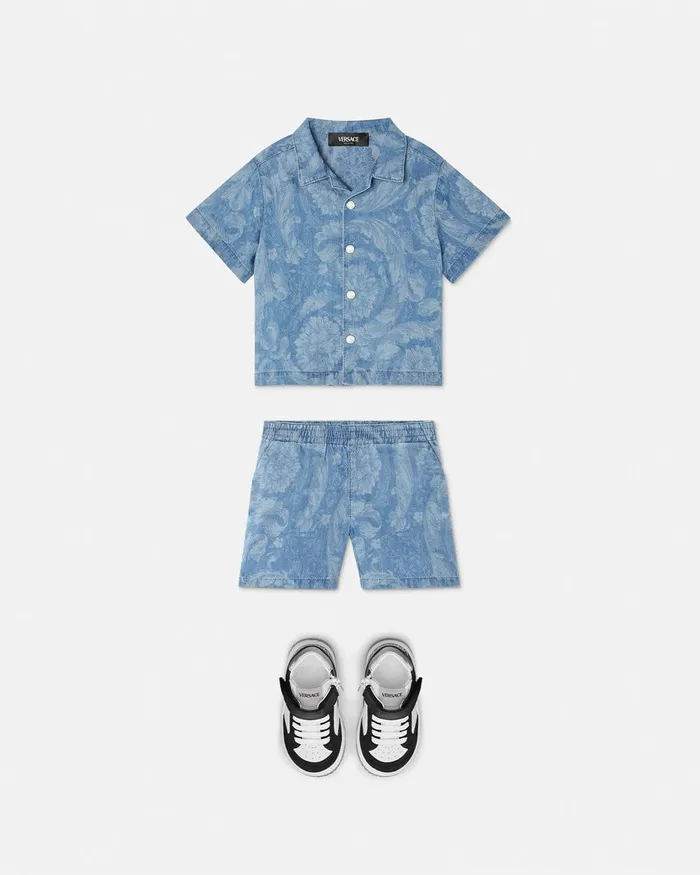 Versace Shirts and Tshirts Kids Barocco Chambray Baby Shirt Light Blue