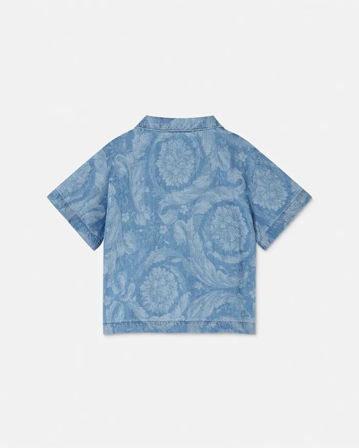 Versace Shirts and Tshirts Kids Barocco Chambray Baby Shirt Light Blue