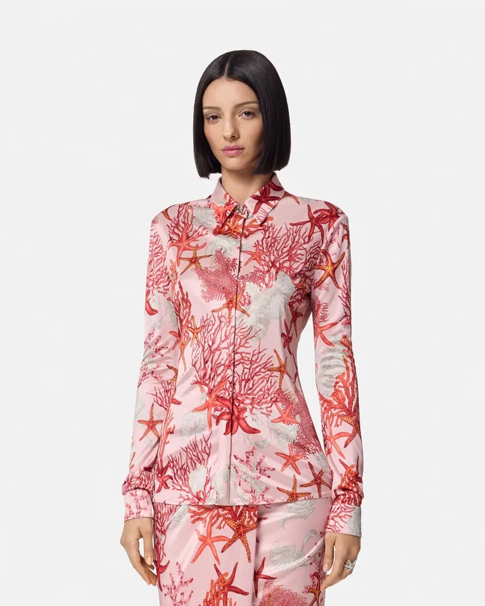 Versace Shirts and Tops Women Barocco Sea Fitted Shirt Pinkprint