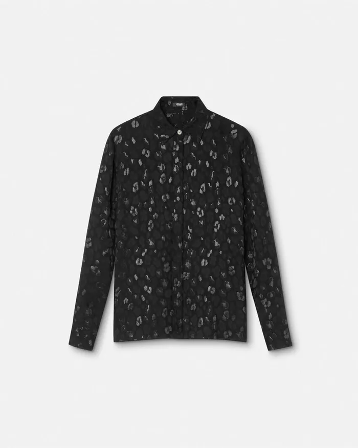 Versace Shirts and Tops Women Leopard Jacquard Satin Shirt Black