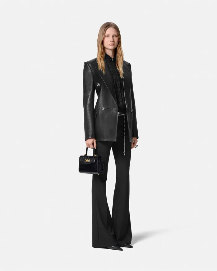 Versace Shirts and Tops Women Leopard Jacquard Satin Shirt Black