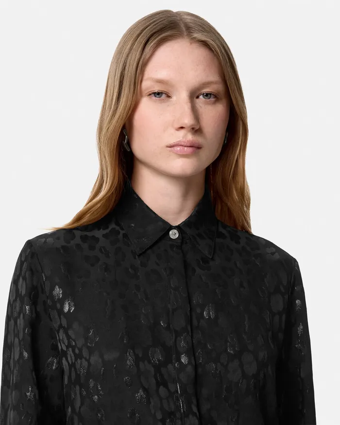 Versace Shirts and Tops Women Leopard Jacquard Satin Shirt Black