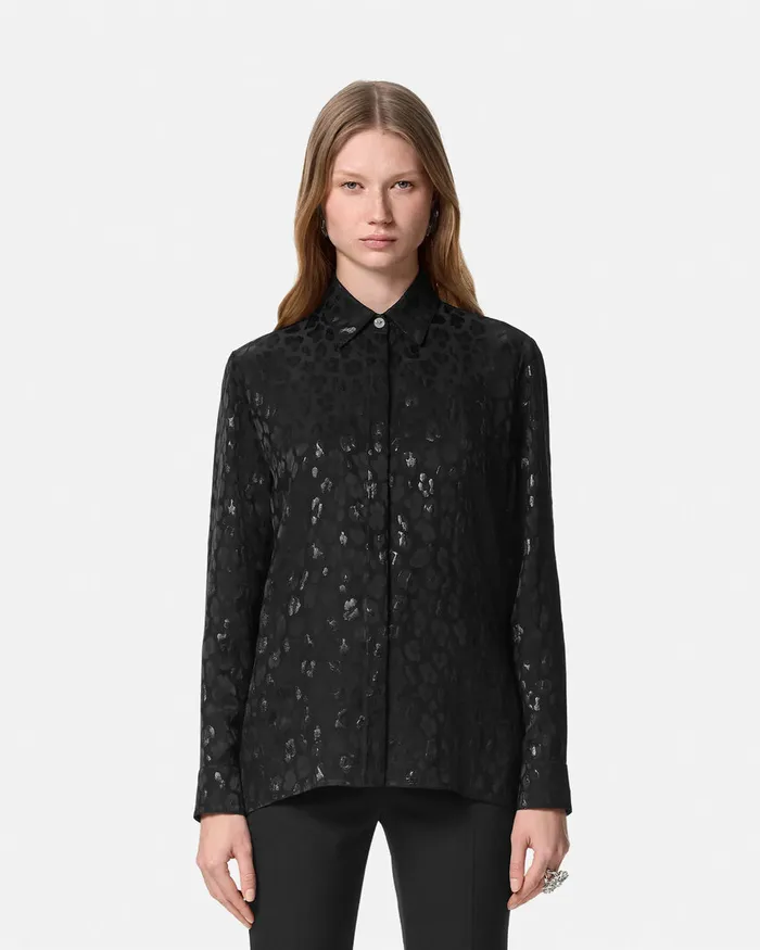 Versace Shirts and Tops Women Leopard Jacquard Satin Shirt Black