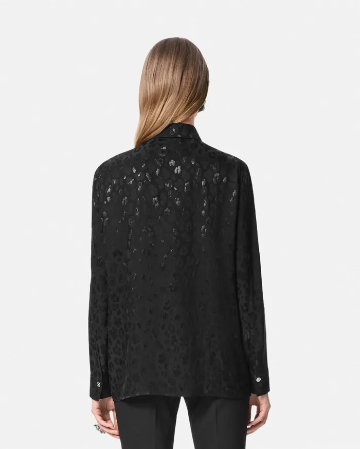 Versace Shirts and Tops Women Leopard Jacquard Satin Shirt Black