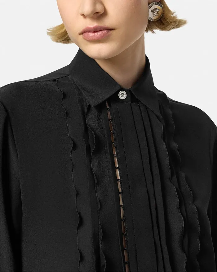 Versace Shirts and Tops Women Ruffled Silk Crpe Shirt Black