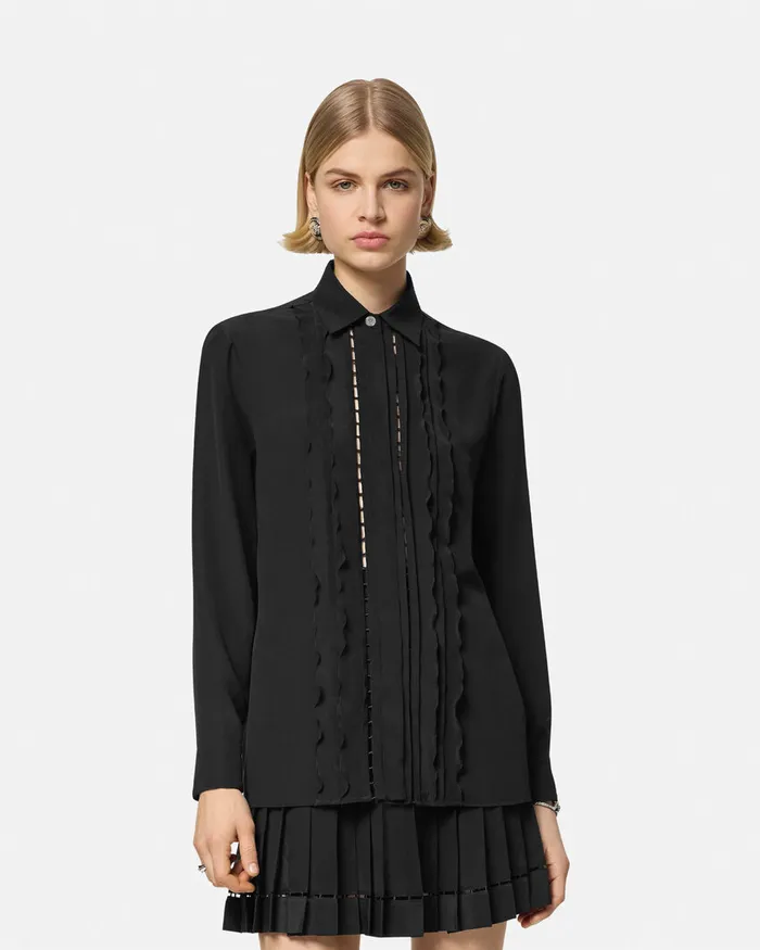 Versace Shirts and Tops Women Ruffled Silk Crpe Shirt Black