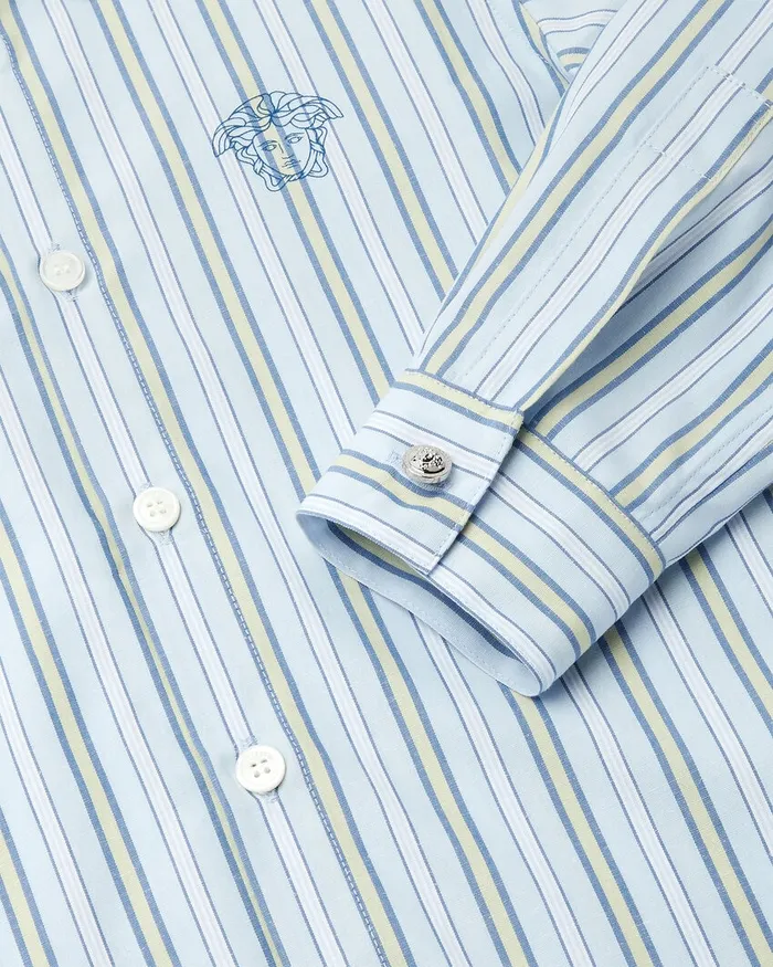 Versace Shirts Kids Striped Medusa Shirt Light Blue