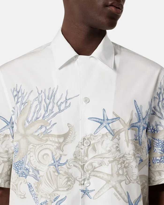 Versace Shirts Men Barocco Sea Cotton Shirt Whiteprint