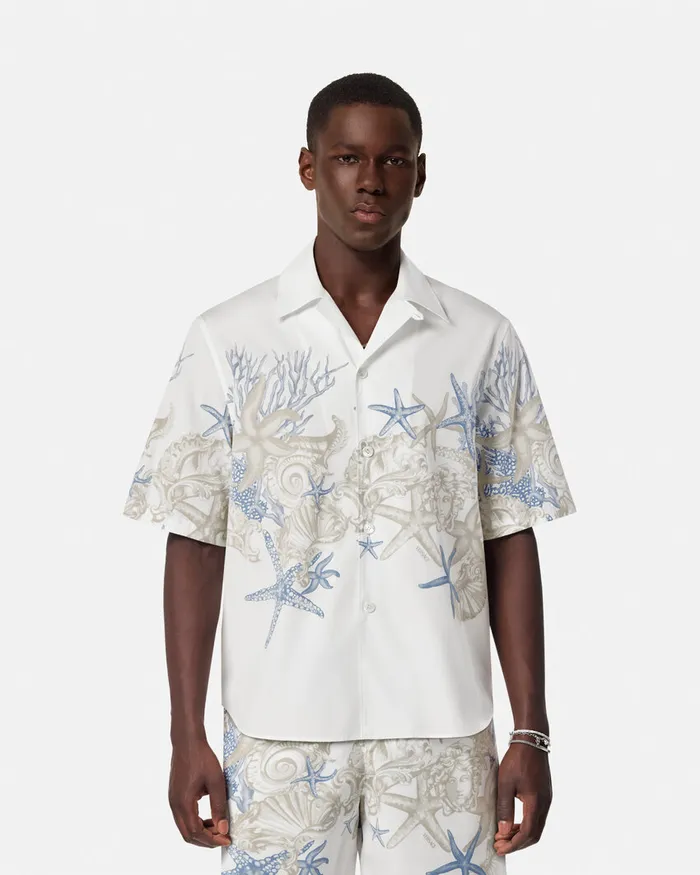 Versace Shirts Men Barocco Sea Cotton Shirt Whiteprint
