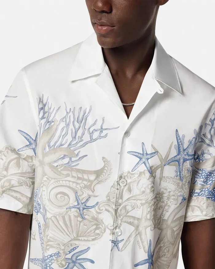 Versace Shirts Men Barocco Sea Cotton Shirt Whiteprint