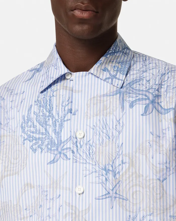 Versace Shirts Men Barocco Sea Striped Shirt Blueprint