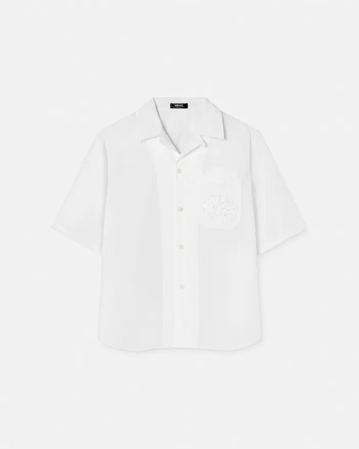 Versace Shirts Men Embroidered Barocco Sea Shirt Whiteprint