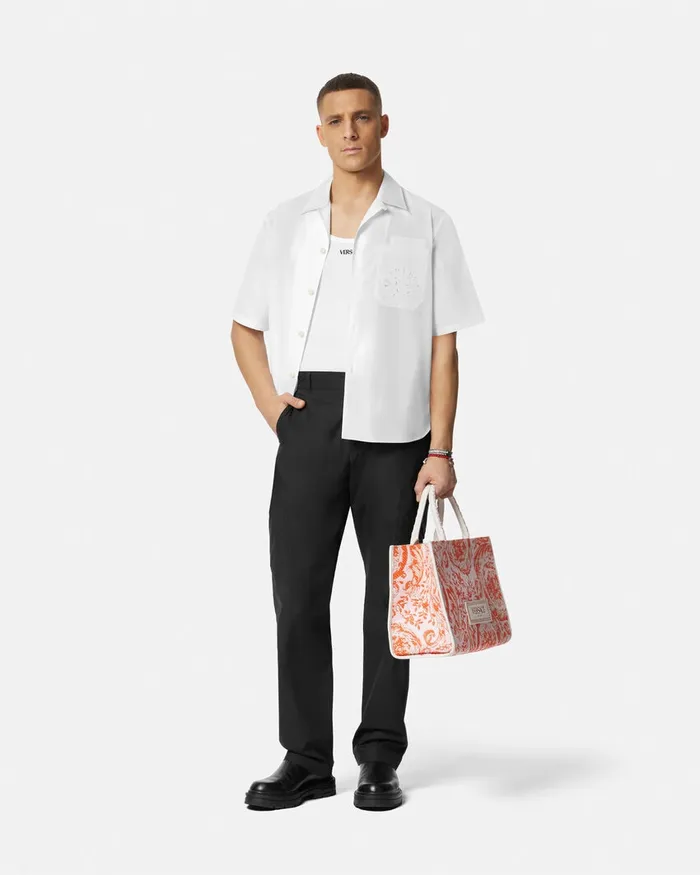 Versace Shirts Men Embroidered Barocco Sea Shirt Whiteprint