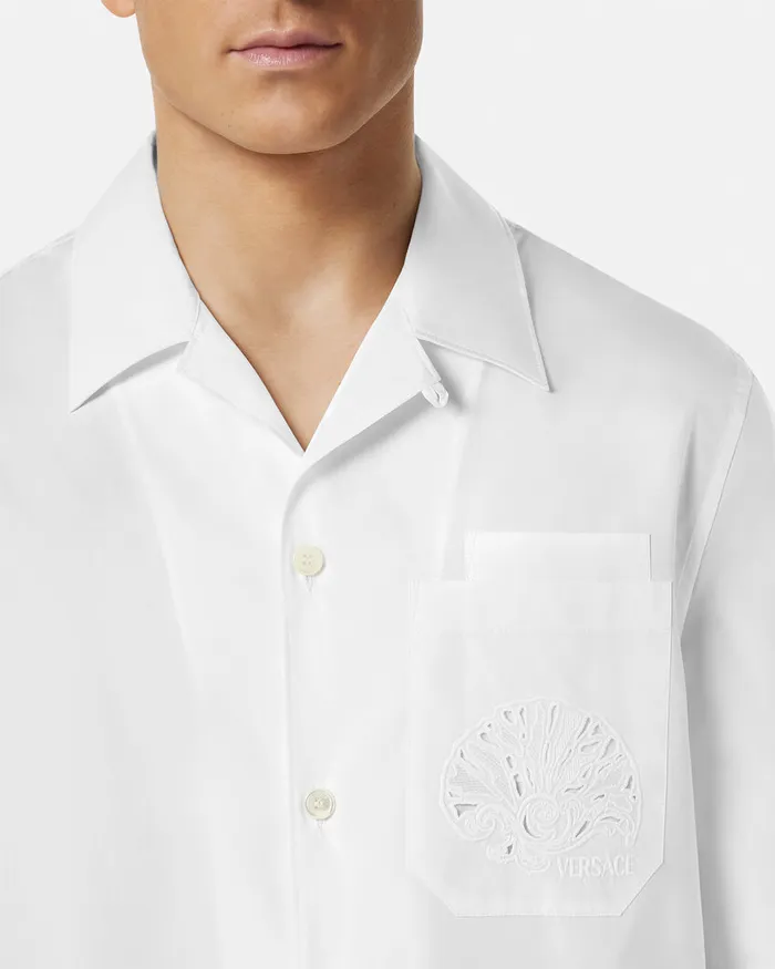 Versace Shirts Men Embroidered Barocco Sea Shirt Whiteprint