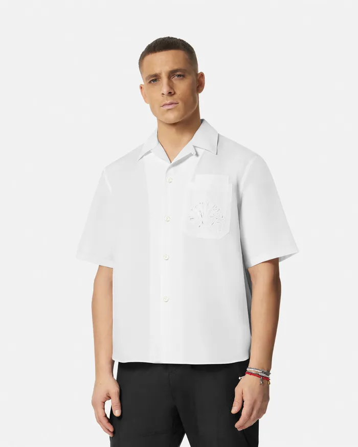 Versace Shirts Men Embroidered Barocco Sea Shirt Whiteprint