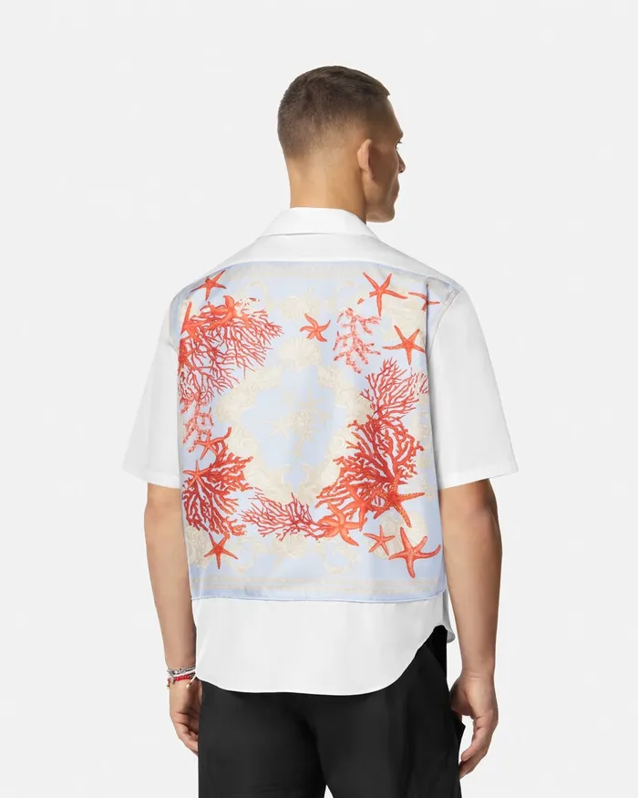 Versace Shirts Men Embroidered Barocco Sea Shirt Whiteprint