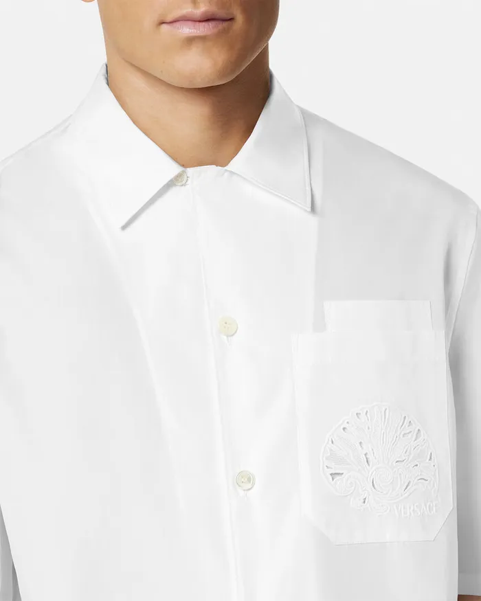 Versace Shirts Men Embroidered Barocco Sea Shirt Whiteprint