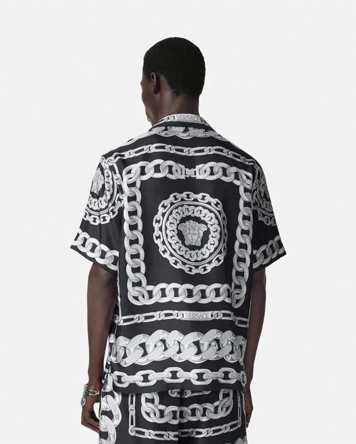 Versace Shirts Men Medusa Chains Silk Shirt Print