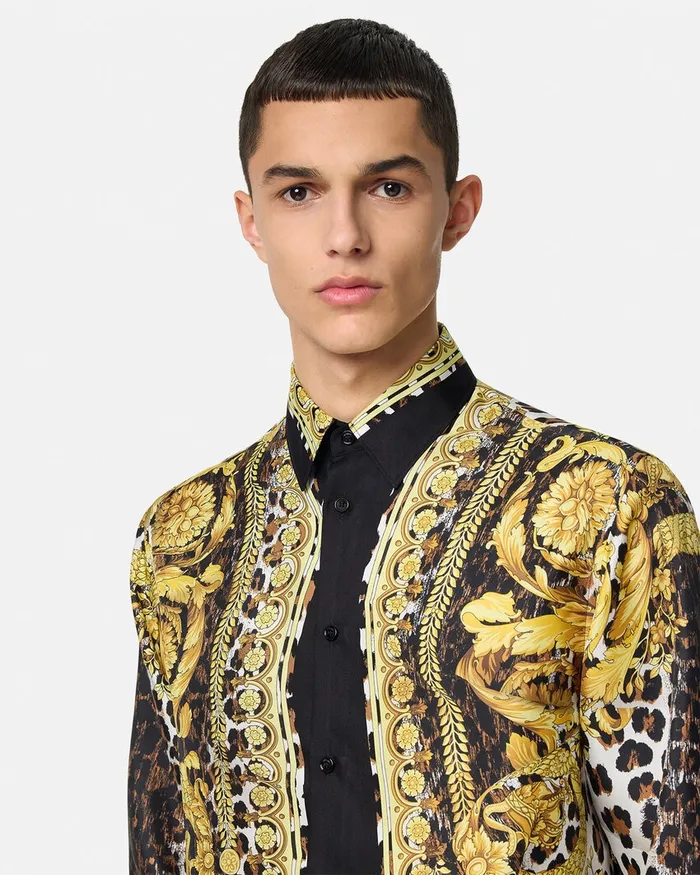 Versace Shirts Men Wild Barocco Illusion Silk Shirt Print