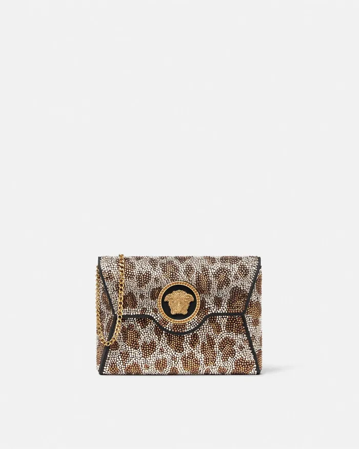 Versace Shoulder and Crossbody Women Crystal Leopard La Medusa Clutch Blackgold