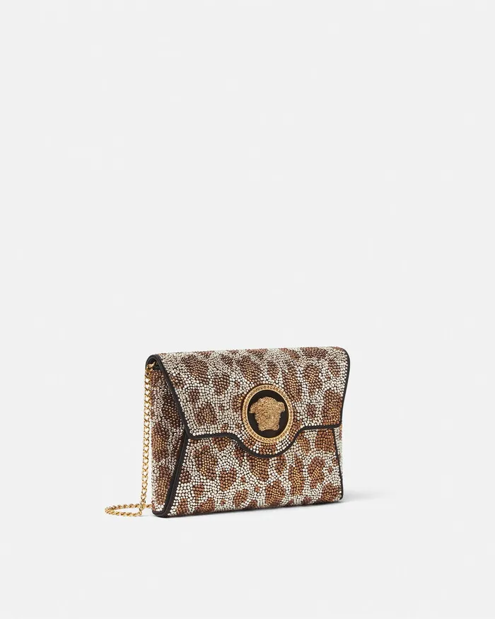 Versace Shoulder and Crossbody Women Crystal Leopard La Medusa Clutch Blackgold