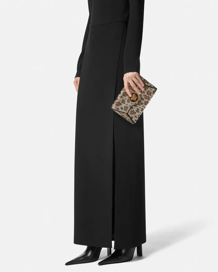 Versace Shoulder and Crossbody Women Crystal Leopard La Medusa Clutch Blackgold