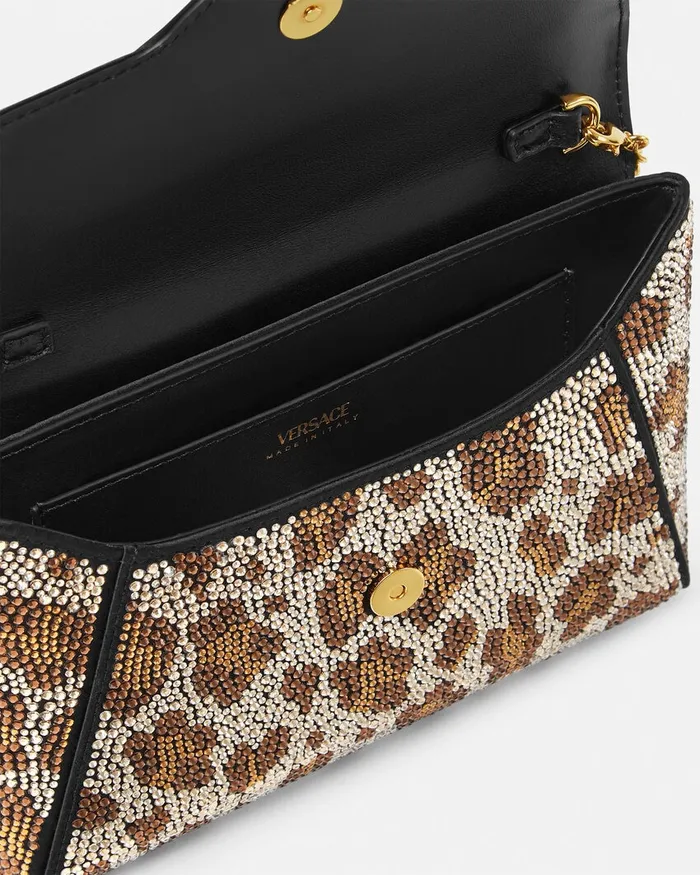Versace Shoulder and Crossbody Women Crystal Leopard La Medusa Clutch Blackgold