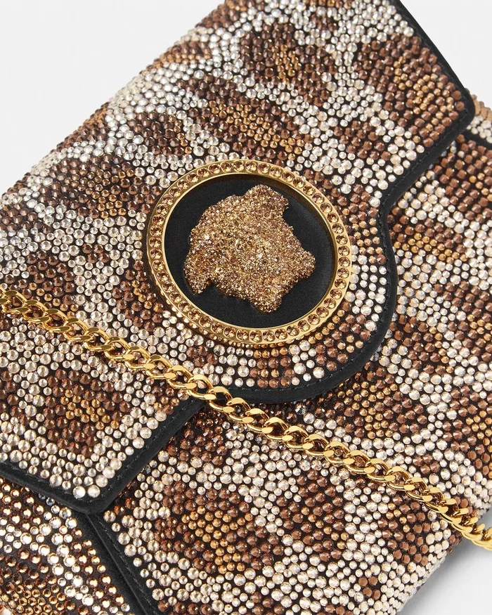 Versace Shoulder and Crossbody Women Crystal Leopard La Medusa Clutch Blackgold