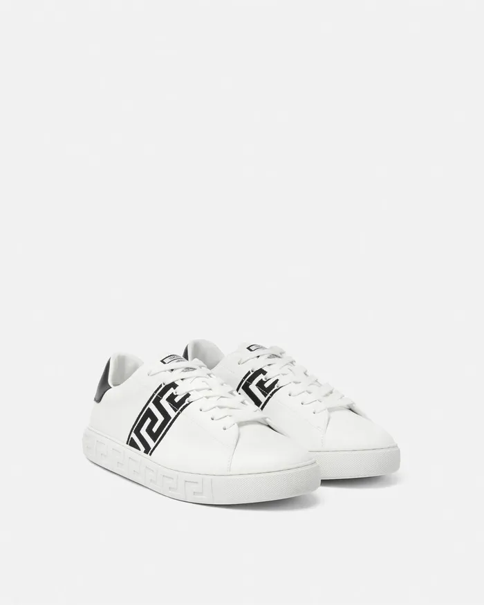 Versace Sneakers Men Embroidered Greca Sneakers Blackwhite