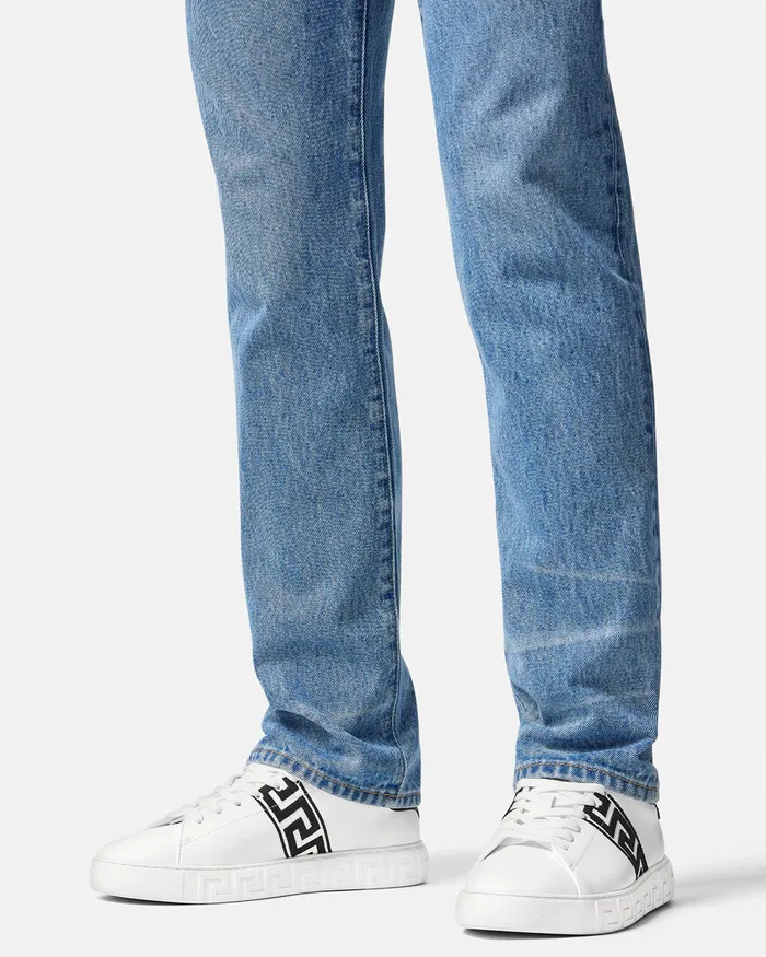 Versace Sneakers Men Embroidered Greca Sneakers Blackwhite