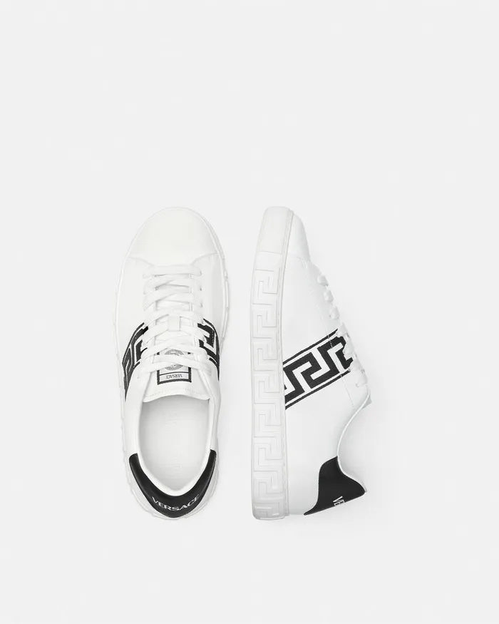 Versace Sneakers Men Embroidered Greca Sneakers Blackwhite