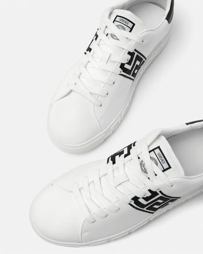 Versace Sneakers Men Embroidered Greca Sneakers Blackwhite