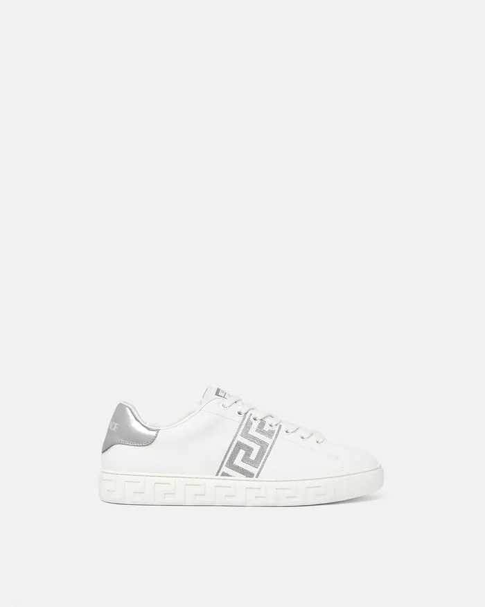 Versace Sneakers Men Embroidered Greca Sneakers Whitesilver