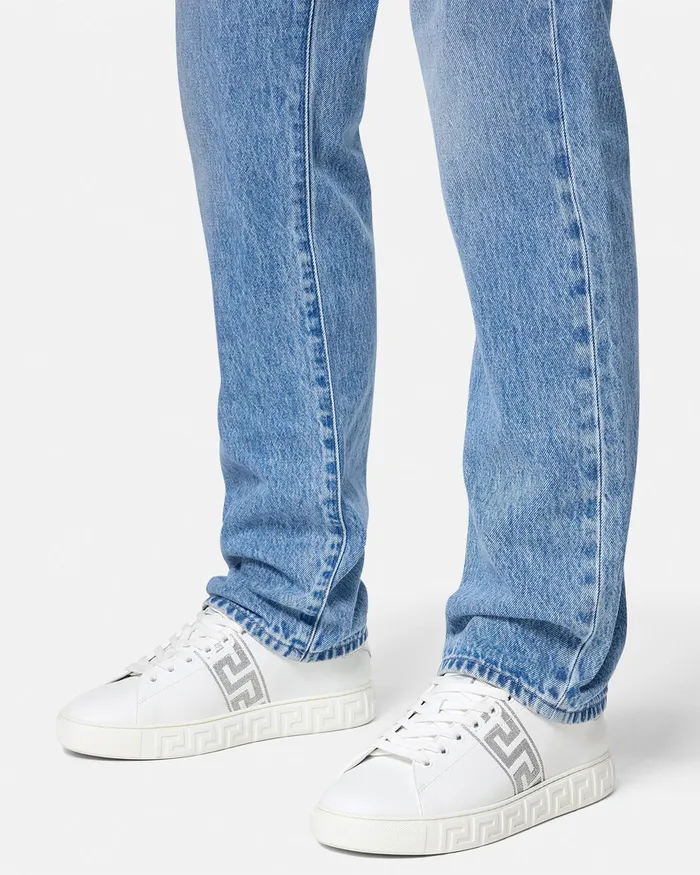 Versace Sneakers Men Embroidered Greca Sneakers Whitesilver