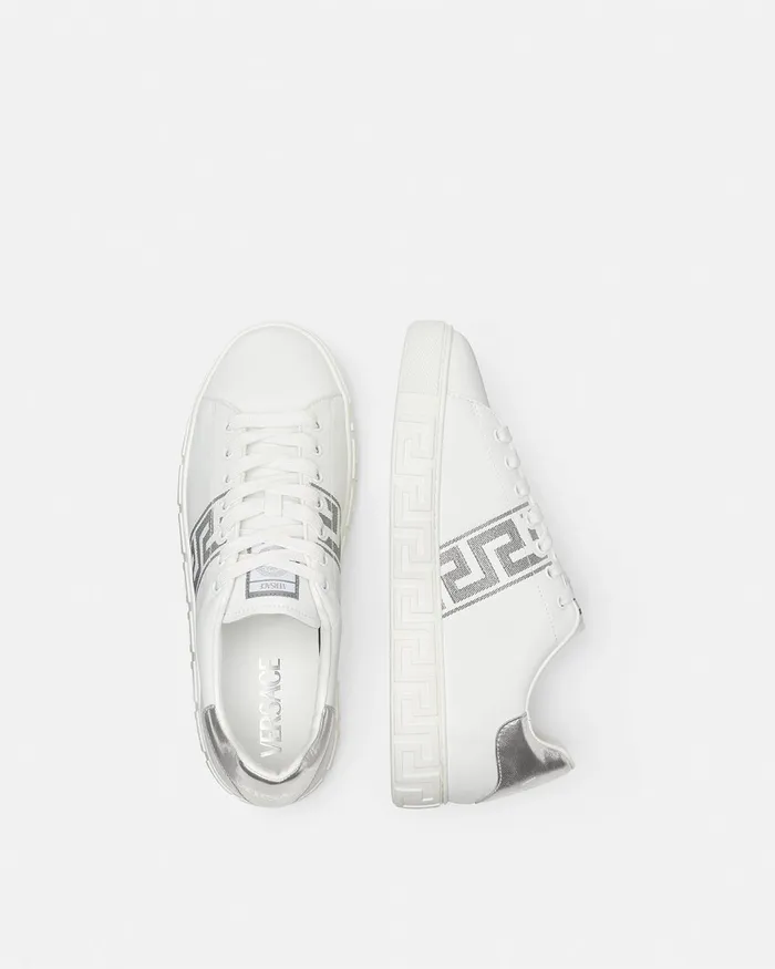Versace Sneakers Men Embroidered Greca Sneakers Whitesilver