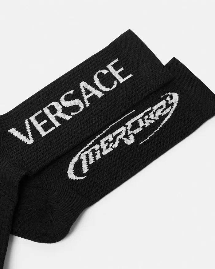 Versace Socks WomenMen Mercury Logo Socks Black