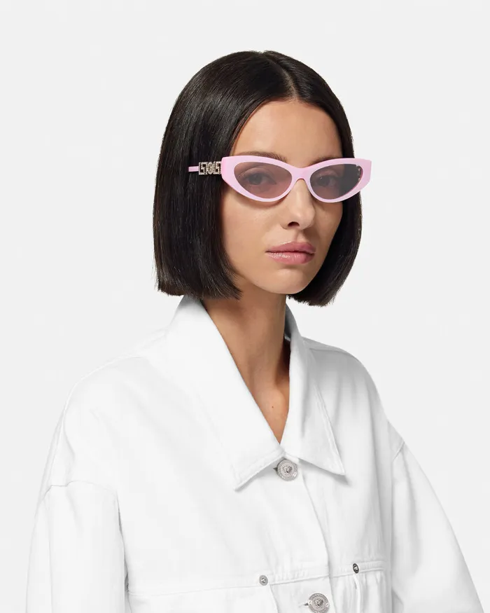Versace Sunglasses Women Greca Strass CatEye Sunglasses Pink