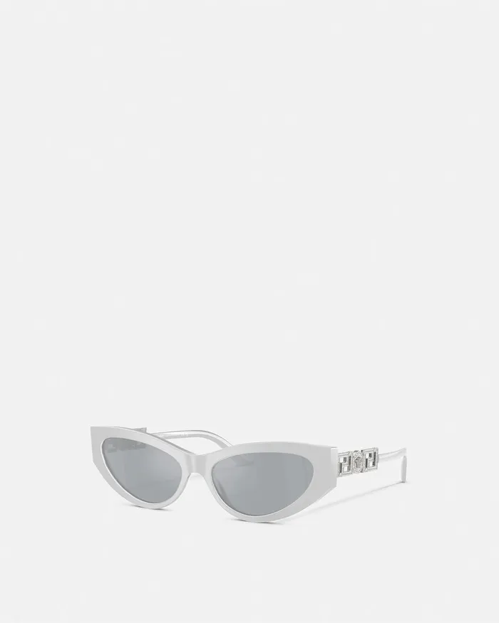 Versace Sunglasses Women Greca Strass CatEye Sunglasses Silver