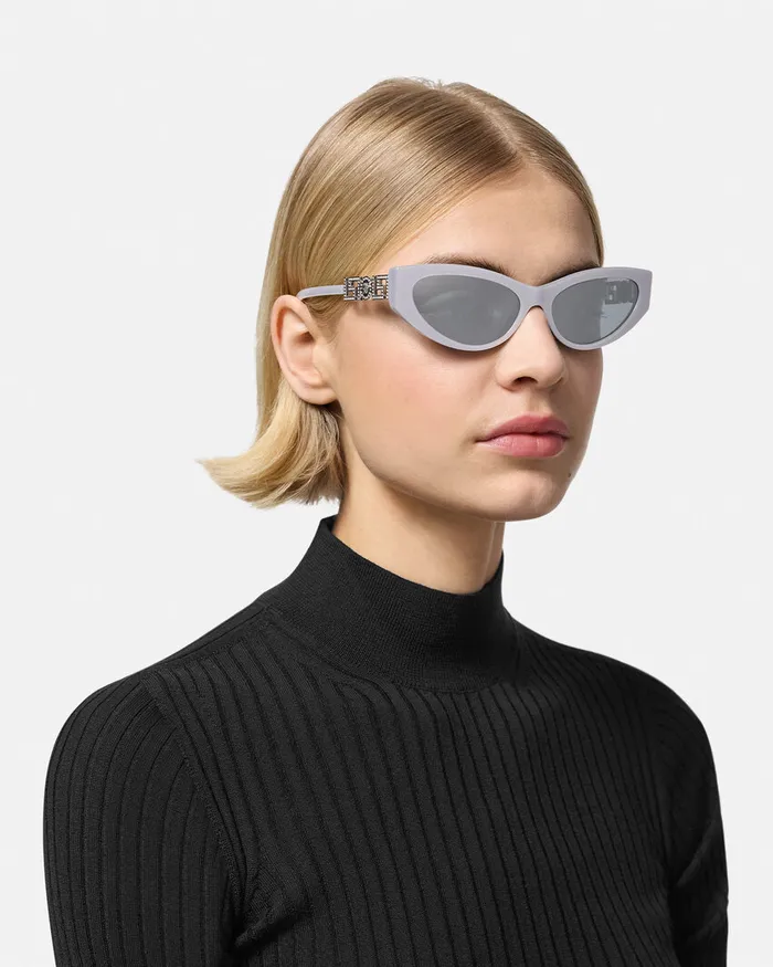 Versace Sunglasses Women Greca Strass CatEye Sunglasses Silver