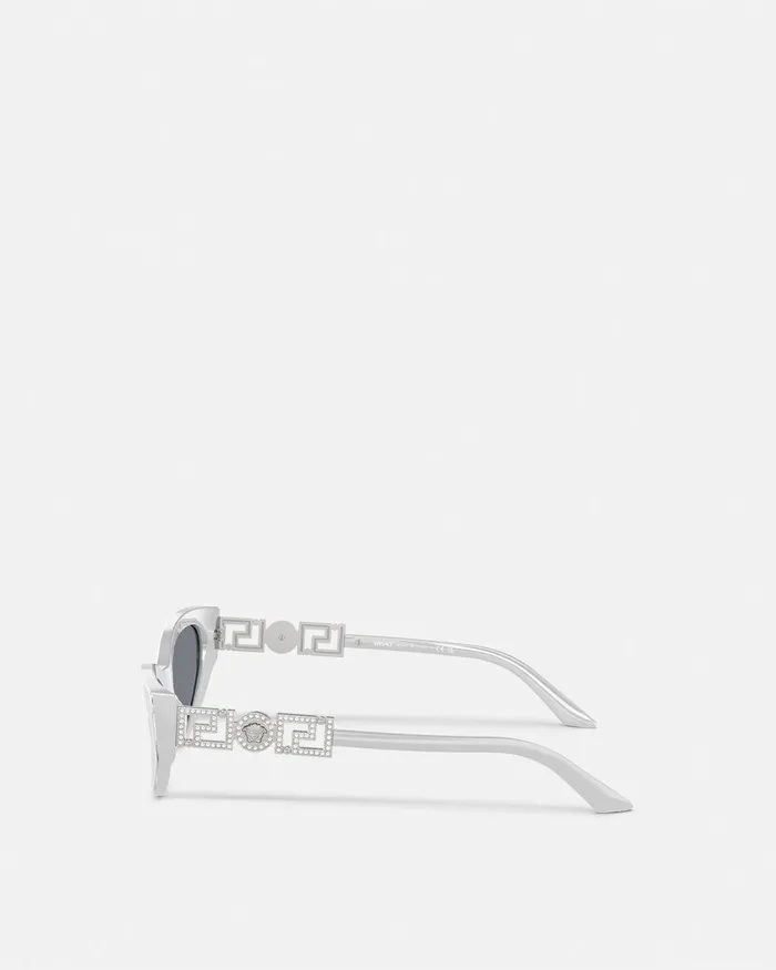 Versace Sunglasses Women Greca Strass CatEye Sunglasses Silver
